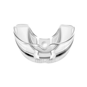 Transparent mouthguard designed for dental protection during sports activities.
