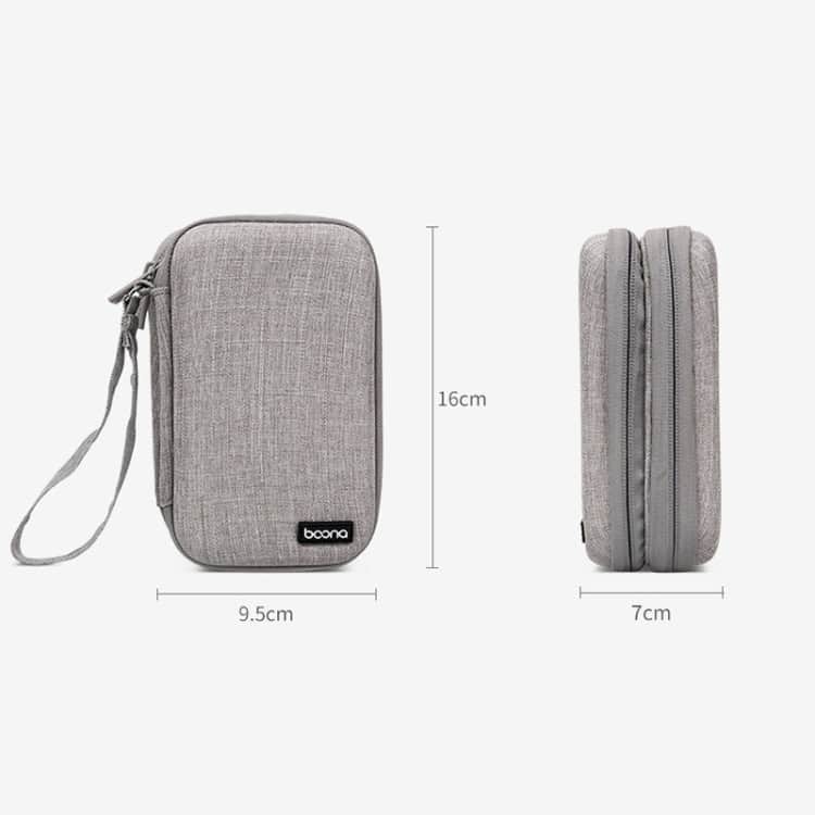 Baona BN-F027 Double-Layer Hard Disk Storage Bag – Protective Hard Shell Cover 3 Soft Gray Usb Charging Travel Organizer With Wrist Strap For Electronics And Accessories.