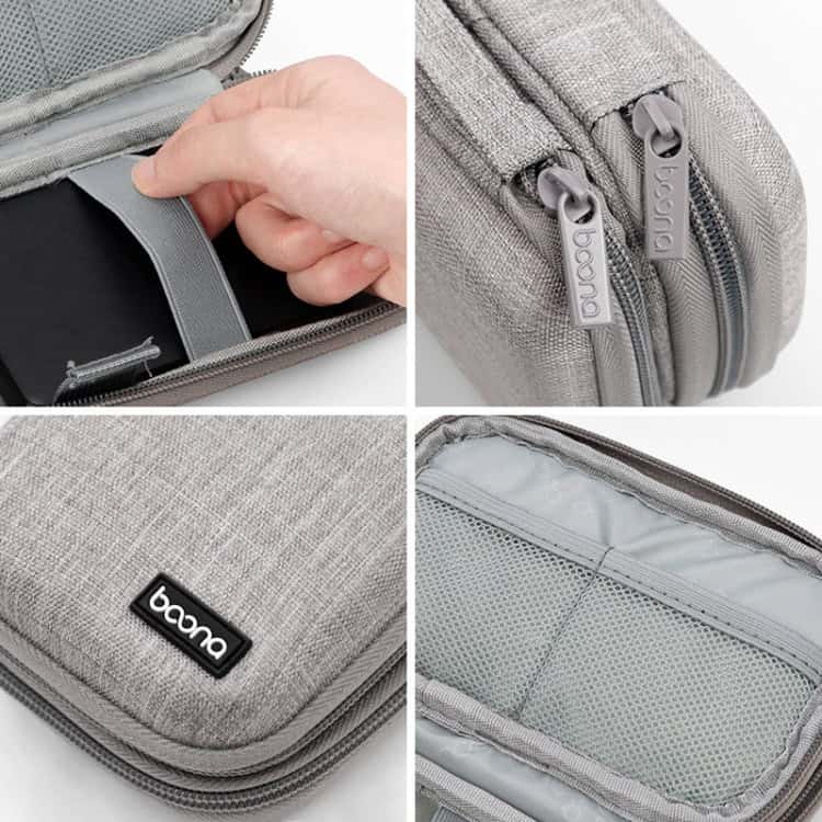 Baona BN-F027 Double-Layer Hard Disk Storage Bag – Protective Hard Shell Cover 5 Durable Gray Travel Organizer With Multiple Compartments And High-Quality Zippers For Efficient Packing.