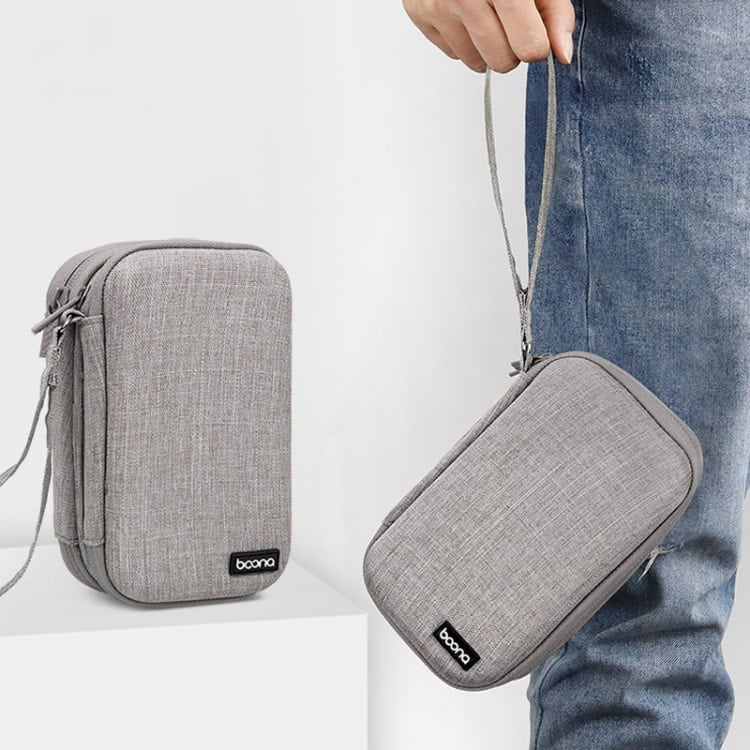 Baona BN-F027 Double-Layer Hard Disk Storage Bag – Protective Hard Shell Cover 6 Light Gray Portable Travel Organizers With Zippered Compartments, Ideal For Cables, Tech Accessories, And Toiletries, Featuring Durable Fabric And Compact Design For Everyday Use And Travel Convenience.