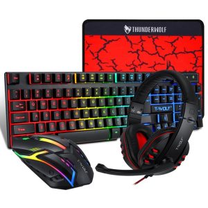 T-WOLF TF-800 4-in-1 Gaming Set: Keyboard, Mouse, Headset - Luminous & Responsive