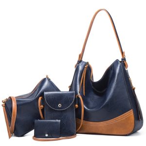 4 in 1 Color-Block Diagonal Handbag: Fashionable Large Soft Leather Bag