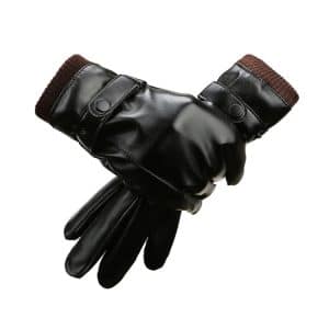 Men's Windproof Warm Plush Lined PU Riding Gloves for Autumn Winter