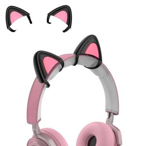 Headphone Cat Ears Headband With Pink And Black Design, Playful And Trendy Accessory For Kids And Teens.