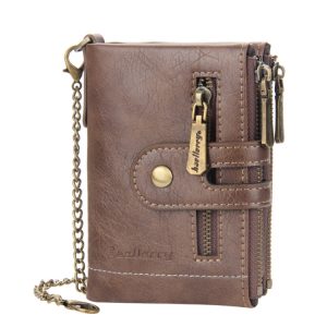 Baellerry Men's Double-Zip Tri-Fold Short Wallet - Stylish & Functional