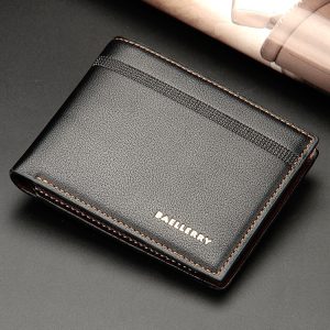 Baellerry Men's Short Wallet: Stylish Lychee Pattern, Multi-card Slots, Business Ready