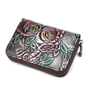 Hand-painted Zip Multi-card Leather Card Holder for Stylish Organization