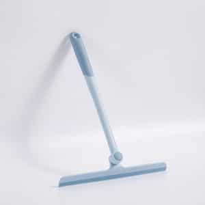 Blue window squeegee with a long handle and a rubber blade for cleaning glass surfaces.