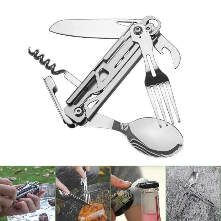 Ultimate 6-in-1 Camping Tableware Set: Fork, Knife, Spoon, Bottle Opener 1 Ultimate 6-In-1 Camping Tableware Set: Fork, Knife, Spoon, Bottle Opener