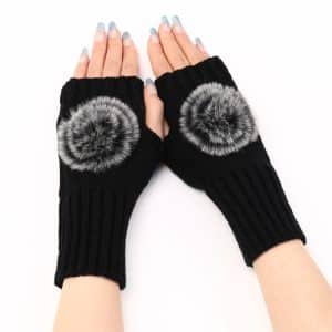 Luxurious Fur Ball Fingerless Gloves for Women, Knitted Wool Warm Sleeves