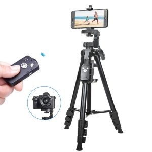 High-quality camera tripod with remote control for seamless smartphone and DSLR photography, ideal for content creators, travel photography, and professional videos.
