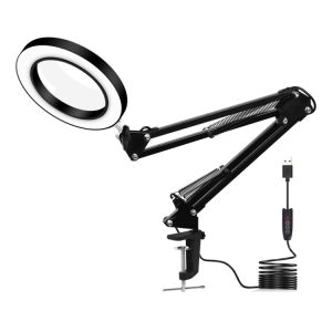 5X Magnifying Glass LED Clip Light USB Reading Lamp