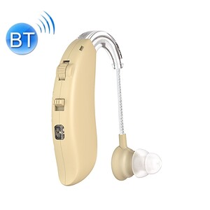 Hearing aid with Bluetooth connectivity, digital hearing device, discreet behind-the-ear model for improved hearing support.