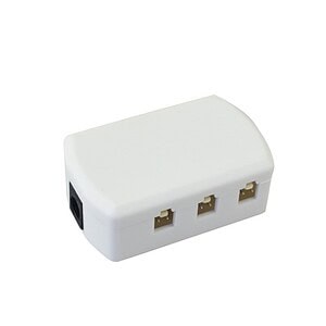 White electrical wall outlet splitter for multiple device connections.