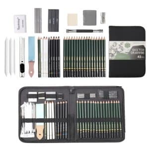 42-in-1 Sketch Kit with Pencils, Erasers & Sharpener - Complete Drawing Set