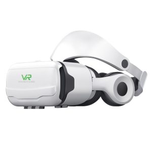 VR headset with white design and black accents, technology and immersive experience, virtual reality glasses for gaming and entertainment.