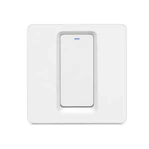 White smart light switch with a single control button and a blue indicator light.