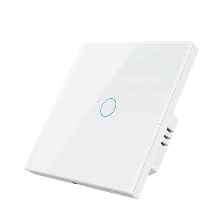 Tuya ZigBee Smart Wall Light Switch - Voice Control - EU Plug - Easy Installation 1 White Touch Panel Light Switch With A Blue Indicator Light In The Center.