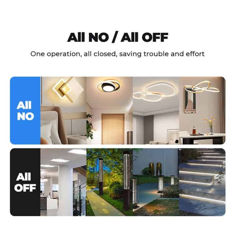 Tuya ZigBee Smart Wall Light Switch - Voice Control - EU Plug - Easy Installation 8 Image Showing Various Lighting Fixtures With Options For All On Or All Off Operation.