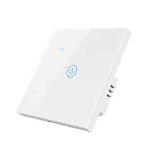 White smart Wi-Fi water controller with a blue indicator light and a drop symbol.