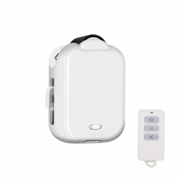Revolutionize Your Home with X101 Smart Curtain Machine & Remote Control 1 Compact White Wireless Remote Control Device With A Small Attached Strap And A Separate Remote.