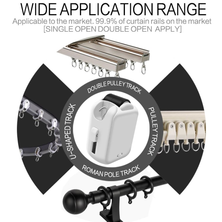 Revolutionize Your Home with X101 Smart Curtain Machine & Remote Control 3 Illustration Of A Curtain Rail System Showing Different Track Types Including U-Shaped, Double Pulley, And Roman Pole Tracks.