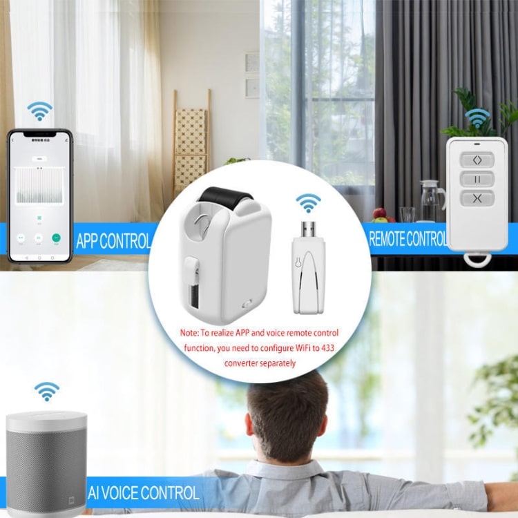 Revolutionize Your Home with X101 Smart Curtain Machine & Remote Control 7 Smart Home Control Devices Including A Remote, App Interface, And Ai Voice Control Speaker.