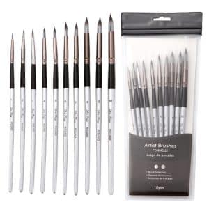 10-In-1 Nylon Hair Watercolor Paint Brush Set: Wooden Handle, Round Pointed Pens