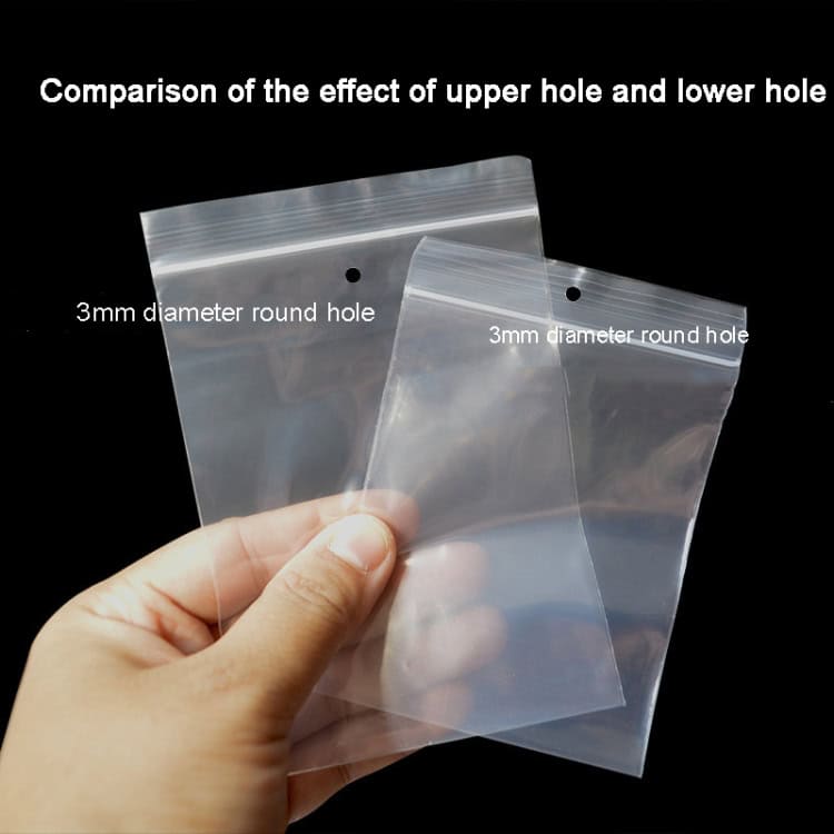 100pcs Thickened Ziplock Bags - Keep Items Fresh & Organized - Transparent 2 3Mm Diameter Round Hole Plastic Bag For Packaging, Transparent Resealable Bag With Upper And Lower Hole Comparison, Ideal For Small Item Storage And Display, Perfect For Retail Or Industrial Use.