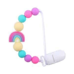 Rainbow Beads Baby Pacifier Clip - Prevents Drops, Secure Dummy Chain Holder