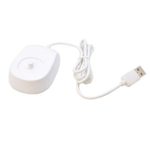 White USB charging cable with a round connector and a long wire.