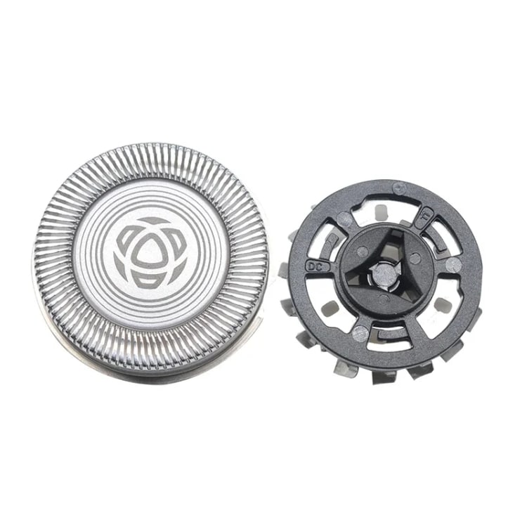 Premium Shaver Head Replacement for Philips S1015-S1333 Series 4 Replacement Rotary Shaver Head With A Silver Outer Casing And A Black Inner Component.