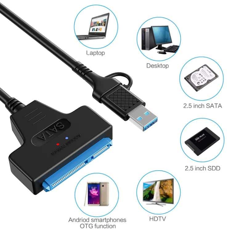 Speedy Data Transfer: USB 3.0/USB-C to SATA Adapter Cable for 2.5" Laptop HDD/SSD 4 Speedy Data Transfer: Usb 3.0/Usb-C To Sata Adapter Cable For 2.5&Quot; Laptop Hdd/Ssd - Image 4