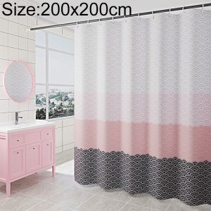 White shower curtain with gradient pink to black wave pattern, bathroom decor, waterproof window curtain, stylish bathroom accessories, modern shower curtain for home use.
