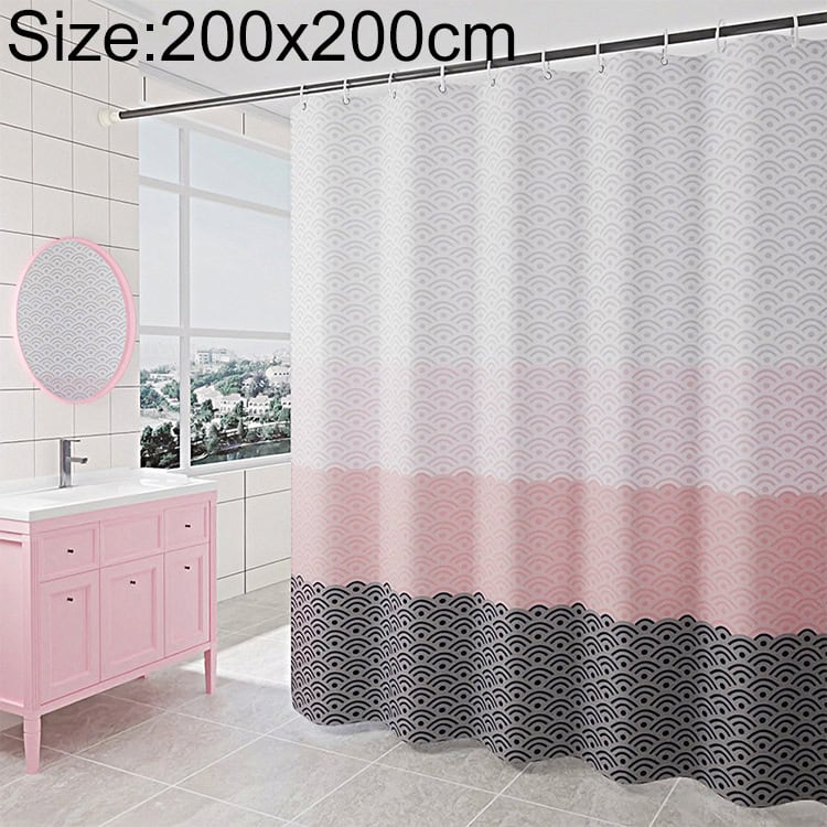 Modern Geometric Design Waterproof Shower Curtain - Transform Your Bath 1 White Shower Curtain With Gradient Pink To Black Wave Pattern, Bathroom Decor, Waterproof Window Curtain, Stylish Bathroom Accessories, Modern Shower Curtain For Home Use.