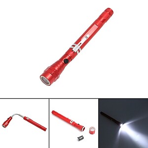 High-power red LED flashlight for emergency and outdoor use, durable aluminum body with adjustable focus.