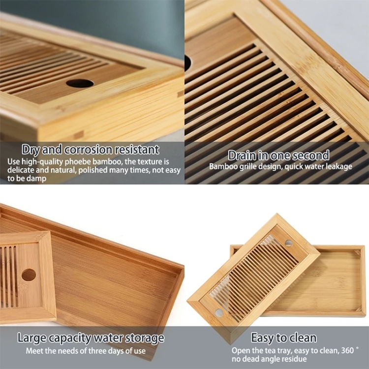 Bamboo Kung Fu Tea Tray Table with Drain Rack - Tea Accessories 6 Bamboo Kung Fu Tea Tray Table With Drain Rack - Tea Accessories - Image 6