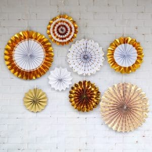 Bronzing Paper Fan Flower Set - Party Decoration for Birthday, Holiday, Wedding