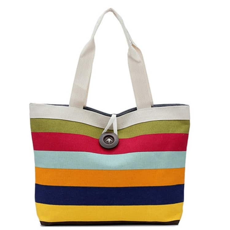 Green Canvas Stripe Contrast Shoulder Bag - Large Capacity Handbag 2 Green Canvas Stripe Contrast Shoulder Bag - Large Capacity Handbag - Image 2