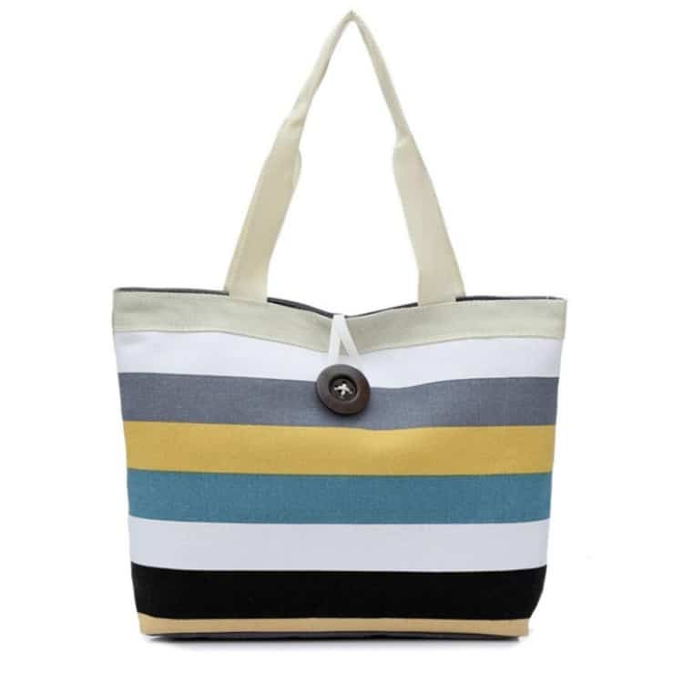 Green Canvas Stripe Contrast Shoulder Bag - Large Capacity Handbag 3 Green Canvas Stripe Contrast Shoulder Bag - Large Capacity Handbag - Image 3