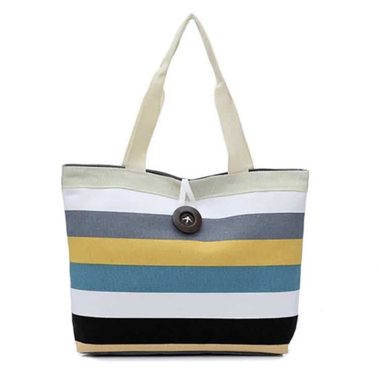 Green Canvas Stripe Contrast Shoulder Bag - Large Capacity Handbag 1 Green Canvas Stripe Contrast Shoulder Bag - Large Capacity Handbag