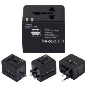 5V 2.1A Dual USB Power Charger Adapter, UK / EU / US / AU Plug (Black)