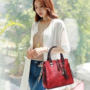 Tassel Shoulder Bag with Cat Pendant - Stylish PU Messenger Bag for Women