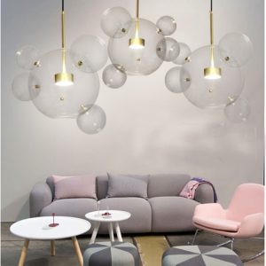 Modern Glass Ball Chandelier, 30W, 14 Soap Bubble Balls, 3 Lamps, 120x84cm.