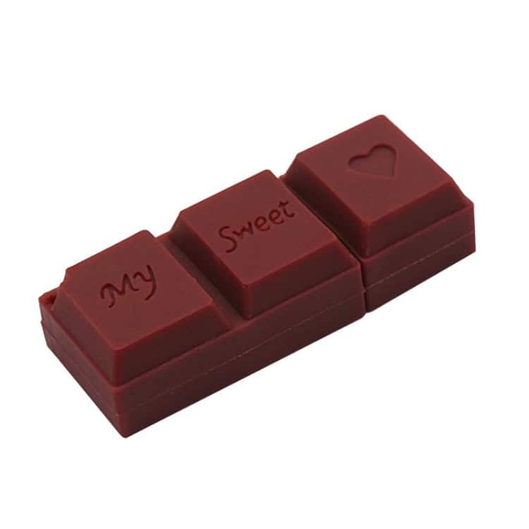 8GB Creative Chocolate USB 2.0 MicroDrive: Innovative Storage Delight 2 Chocolate Bar Piece With Engraved Text 'My Sweet' And A Heart Symbol.