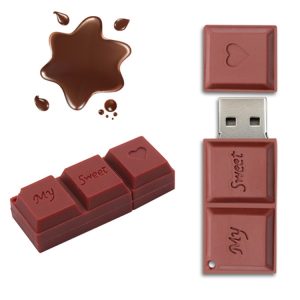 My Sweet Love USB flash drive with chocolate-themed design, featuring heart-shaped accents and "My" and "Sweet" inscriptions, ideal for personalized gifts and promotional items.