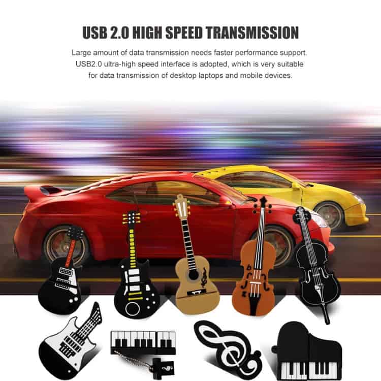Innovative 4GB USB 2.0 Triangle Guitar U Disk - For Music Enthusiasts 7 Usb 2.0 High-Speed Data Transmission And Musical Instrument Icons Showcasing Fast Connectivity And Digital Music Tools For Enhanced Audio And Data Transfer.