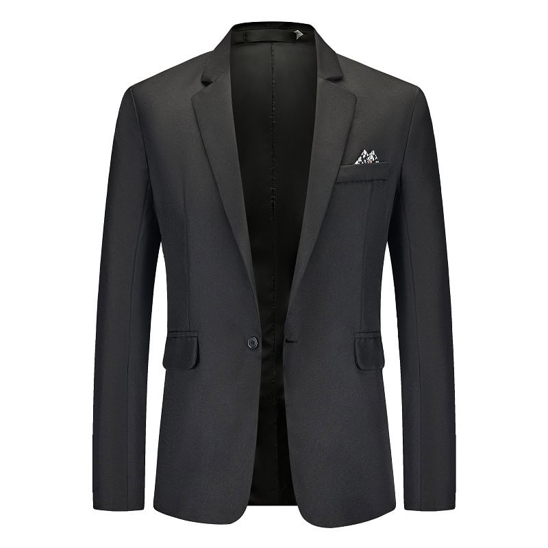 Classy Men's Single-breasted Business Suit Jacket - Loose Fit, New Arrival 8 Elegant Men'S Black Tailored Blazer For Formal And Professional Occasions, Featuring A Slim Fit, Classic Lapel, And Pockets, Perfect For Office Wear And Events.