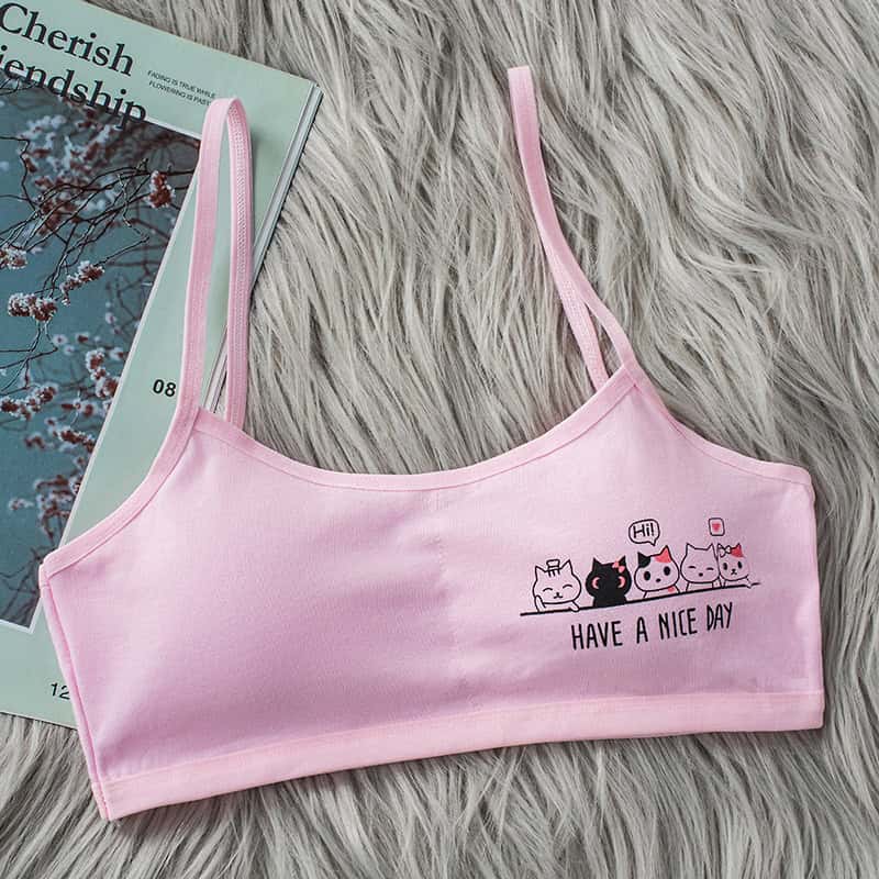 Cute Cotton Vest Bras for Girls - Comfort & Style Combined 4 Pink Cute Cats Print Crop Top, &Quot;Have A Nice Day&Quot; Slogan, Women'S Trendy Casual Summer Attire, Soft Fabric, Fashionable Women’s Clothing, Stylish And Comfortable Top For Everyday Wear.