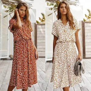 Floral polka dot summer dresses for women, casual elegant maxi dress with drawstring waist, stylish and comfortable for warm weather and outdoor outings.